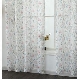 Hummingbird Butterfly Floral Design Slot Top White Voile Panel - 81" (206cm) Drop