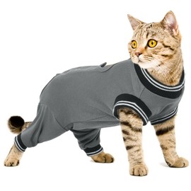 Recovery Suit Cat, Surgical Body Cat Castration Cats Body Operation Male Cat Surgical Bodysuit with Legs Cat Rear Leg Post-operative Clothing for Cats (Grey, L)