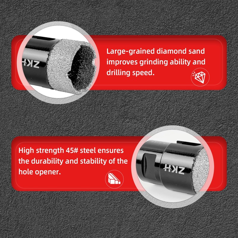 ZKH Diamond Core Drill Bits 3/4 Inch, Vacuum Brazed Hole