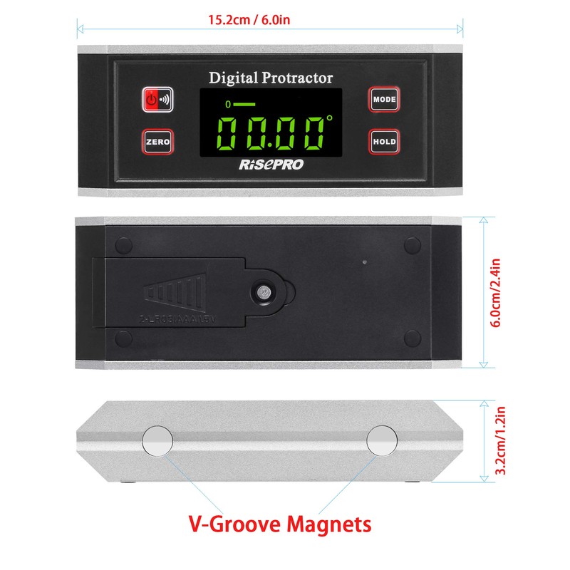 Inclinometer, RISEPRO® Digital Protractor Angle Finder Level Inclinometer Magnetic V-Groove