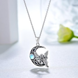 Fairy Necklace 925 Sterling Silver Crescent Moon Celtic Fairy Necklace for Women Angel Jewelry Gifts for Women