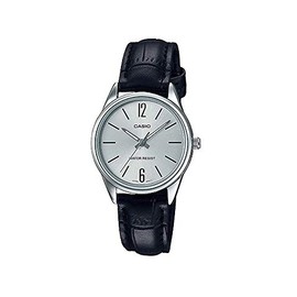 Casio LTP-V005L-7B Women's Standard Analog Black Leather Band Silver Dial Watch