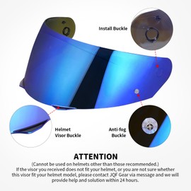 JQF Gear i90 Motorcycle Helmet Visor Compatible with HJ-33/ i90 Full Face Shield Replacement (Chrome Blue)