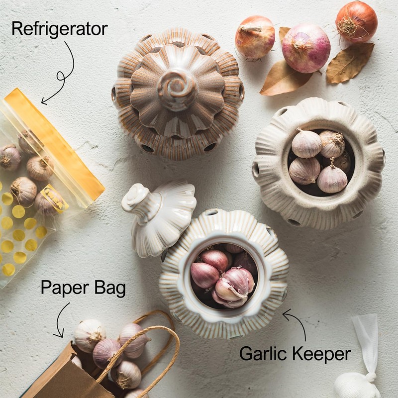 Garlic Storage Pod Ceramic Garlic Keeper with Lid Large Garlic