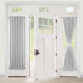 XWZO French Door Curtains for Front Door Window, Room Darkening Privacy Thermal Insulated Blackout for Glass Door Covering, Rod Pocket Curtains and Tiebacks, 54W by 72L, 1 Panel,Greyish White