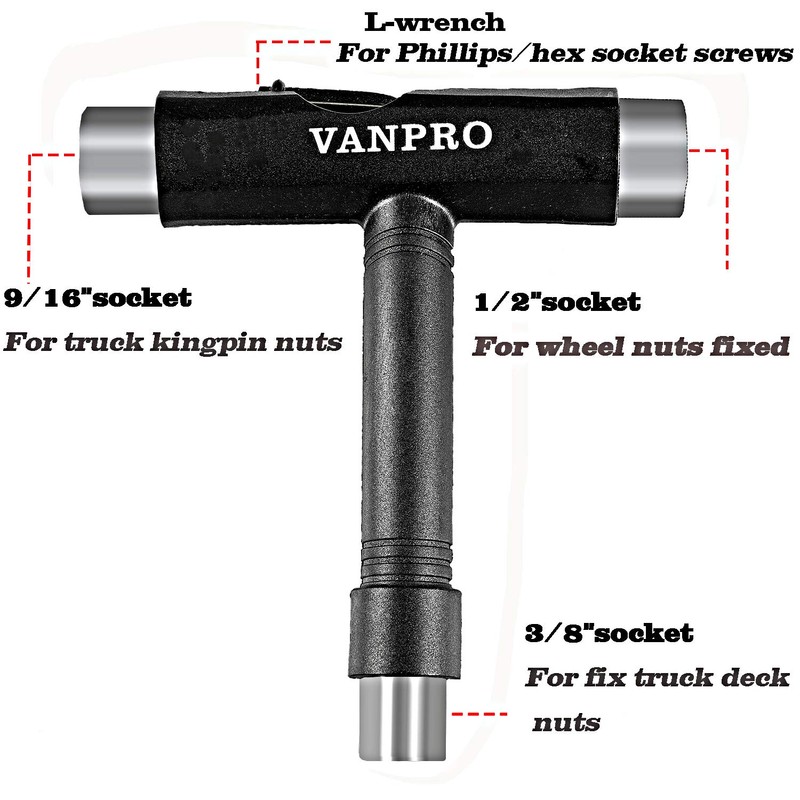 Vanpro All-In-One Skate Tools Multi-function Portable Skateboard T Tool Accessory