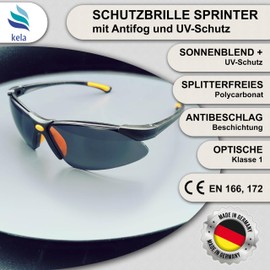 kela SPRINTER Premium Protective Glasses Sports Glasses 100% Made in Germany Tinted Shatter-Proof Scratch-Resistant Work Safety Glasses with Anti-Fog and UV Coating EN170 EN172 I Cycling Glasses