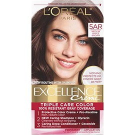 L'Oreal Paris Excellence Creme Permanent Triple Care Hair Color, 5AR Medium Maple Brown, Gray Coverage For Up to 8 Weeks, All Hair Types, Pack of 1