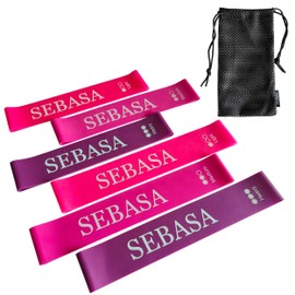 SEBASA Mini Loop Resistance Bands, Set of 6 Exercise Bands, Dual-Size Elastic Bands, Loop Bands of Three Resistance Levels, Full Body Workout Resistance Bands, Natural Latex Fitness Loop Bands