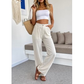 Yehopere Women's Linen Pants Summer Dressy Boho Wide Leg Flowy Straight Leg Trouser Beach Travel Vacation Outfits