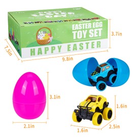 12 Pcs Easter Eggs Filled with Pull Back Cars, Easter Egg Prefilled with Trucks for Kids ​Easter Egg Hunt, Basket Stuffers Filler, and Classroom Prize Supplies