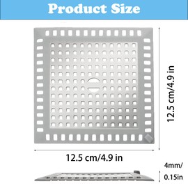 Square Drain Protection, Stainless Steel Drain Grid, Shower Drain Strainer, Sink Strainer for Sink, 12.5 x 12.5 cm (Silver)