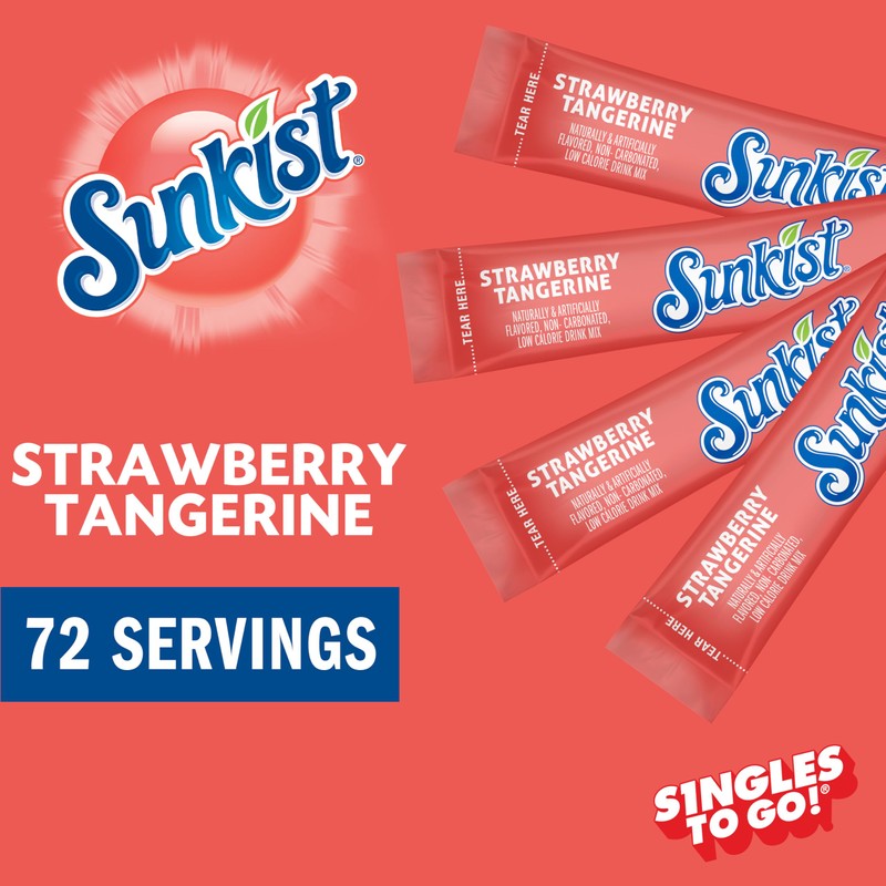 Sunkist Singles to go Drink Mix Packets, Strawberry Tangerine, 6-Count
