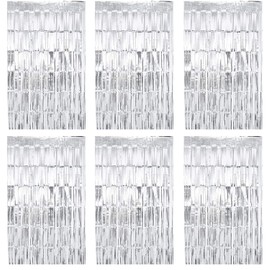 Lostwry Pack of 6 Metallic Tinsel Curtains Tinsel Curtains Foil Fringe Curtain Shimmer Glitter Curtain Fringe for Birthday Wedding Christmas Party Door Window Decoration 1 x 2 m (Silver)
