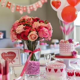 HappyFiller Valentines Day 1.3 LB Crushed Glass Sand Broken Mirror Glass Pieces Crush Terrarium Stones for Resin Arts,Crafts,Succulent Plant Soil Cover,Vase Filler,Candle Holder Decor,Pink Clear Mix