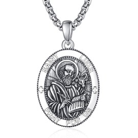 ADMETUS Sterling Silver St Luke Necklace for Men Saint Luke Medal Amult Pendant Protection Jewelry Religious Gifts