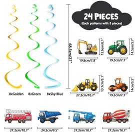 WERNNSAI Construction Party Decorations -24 PCS Construction Party Swirls Garland Decorations Boys Construction Truck Birthday Party Supplies Hanging Decor Foil Streamers