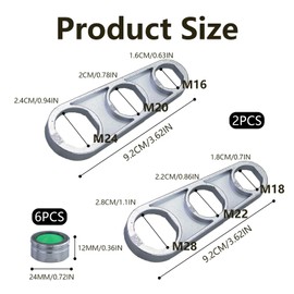 2 x Aerator Mounting Keys M16/M18/M20/M22/M24/M28, Zinc Alloy Tap Aerator Key, Tap Aerator Removal Tool, with 6 Pieces Aerator