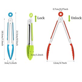 Fiyuer 7 Pcs Grillzange Silikon Hitzebeständig Zange Küche Set Küchenzange Edelstahl Hitzebeständige Lebensmittelzange Salat,Backen Servieren Buffet Ofen Brot Nudeln(7 Farben)