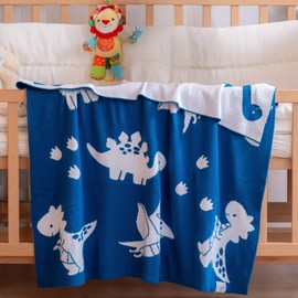 EVERSOFT FABRICS Premium Baby Blanket 350g- 100% Organic Cotton, Oeko-Tex 100 Certified, Lightweight & Soft, Ideal for Sensitive Skin, Perfect for Newborns & Toddlers (Dinosaur Blue&White)