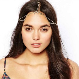 Sakytal Boho Star Head Chain Gold Wedding Bride Layered Forehead Headpiece Festival Headband Hair Chain for Women and Girls