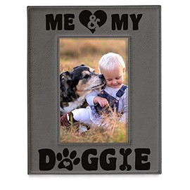 KATE POSH - Me & My Doggie Engraved Leather Picture Frame - Dog Lover, Puppy and Baby Gifts. My Best Friend, Dog Mom (4x6-Vertical)