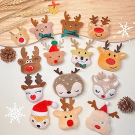 Christmas Elk Fur Animal Head Ornament & Snowman Character Brooch (LF1277) One Size/NO.4 30ea