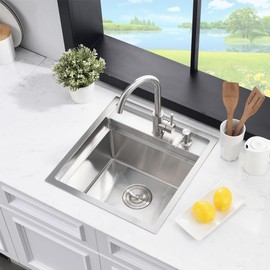 18 Inch Drop in Bar Sink Splash Proof Water -HLBLFY 18x19 Inch Topmount Kitchen Sink Workstation Bar Prep Sink 16 Gauge Stainless Steel 9 Inch Deep Single Bowl With Cutting Board