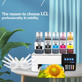 LCL 105 106 High Capacity Ink Bottle Replacement for Epson EcoTank 105 106 Ink Refill Bottle Multipack Compatible with Epson EcoTank L7160 L7180 ET-7700 ET-7750 Printers (5 Pack)