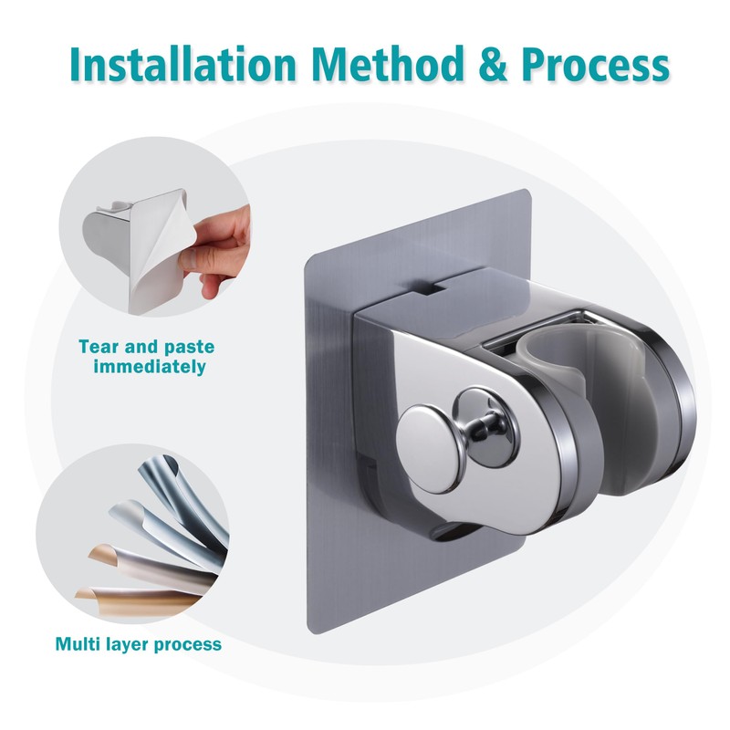 GwernKB Handheld Shower Head Holder with 2 Hanger Hooks,Strong Adhesive&Waterproof
