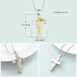 Imrsanl Cremation Jewelry Urn Necklace for Ashes Rose Flower Cross Urn Pendant for Men Women Keepsake Memorial Ash Jewelry for Loved Ones (Gold) (IM-C12244-2)