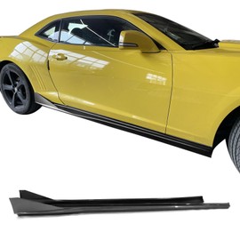 IKON MOTORSPORTS, Side Skirts Compatible With 2016-2024 Chevy Camaro, IKON V3 Style Carbon Fiber Print PP Side Skirt Extension Moulding Rocker Panel Splitters, 2017 2018 2019 2020 2021