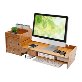 QUSKLISU Computer Monitor Stand, Computer Rack with Drawers, Two top Platforms Desk Organizer Monitor Stand with Extra Large Storage Desktop Computer Stand for PC, Laptop, Printer, Screen, TV (07)