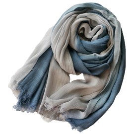 ANIDL Cotton Linen Fashion Scarf,Gradient Two-tone Four Season Scarf Shawl Beach Gauze,Long Lightweight Travel scarf 75"×35" (Light blue + light grey)