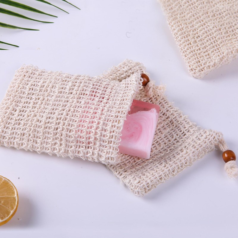 2 Pcs Sisal Soap Bag,Soap Bar Bag with Drawstring,Natural Sisal