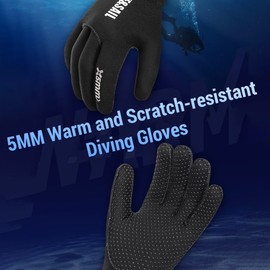 5MM Diving Gloves Warm Anti-scratch UPF 50+ UV Protection Cold Anti-slip and Wear-resistant for Winter Water   Activities