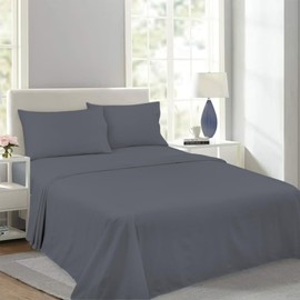 Thread Linen 100% Egyptian Cotton 1000 TC Sheet Set 4-Piece Luxury Bedding Soft Sateen 18" Deep Pocket Cooling Sheets for Home & Hotel - 1 Flat Sheet, 1 Fitted Sheet, & 2 Pillowcases Full (Dark Grey)
