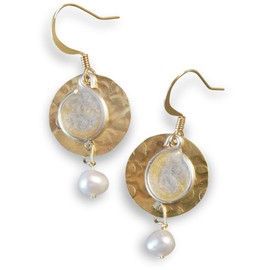 Beads by Bettina Handmade Lightweight 2 Tone Silver Gold Resin Pearl Gold Tone Disc Drop Earrings