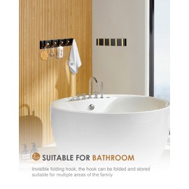 ChengLu 2 Pack，Waterproof Black Gold Wall Hooks，Folded Invisible Bathroom Towel Hooks，Space Saving Retractable Coat Hooks，Wall Hooks，Free Perforated，Door Bathrobe Hooks，Also for Kitchen，Balcony.