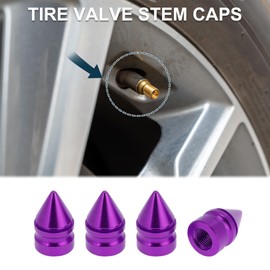TUCKBOLD 4 Pcs Tire Valve Stem Caps Stylish 7x23mm Tyre Valve Dust Covers Pointed Head Style Purple Aluminum Alloy