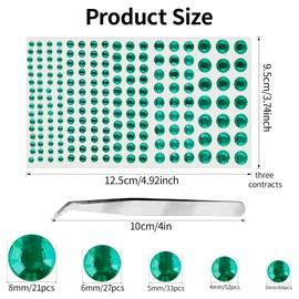 Rhinestone Stickers, Self Adhesive Dark Green Face Gems Pearls Stickers 3/4/5/6/8mm Hair Gems Stick on Bling Face Jewels Stickers for Makeup Face Eye Hair Nails Body Craft DIY Home Decor, 5 Sizes