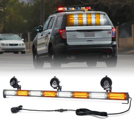 Xprite 35" COB Emergency Strobe Traffic Advisor Light Bar w/ 21 Flash Patterns, Directional Flashing Safety Strobe Light, for Vehicles Trucks SUV ATV Cars (White&Amber)