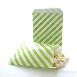 Christmas Tree Green Bags, Treat Collection Snack Packs, Kids' Birthday Party Favor Ideas, Goody Bags, Green Stripe Bags (25 Pack)