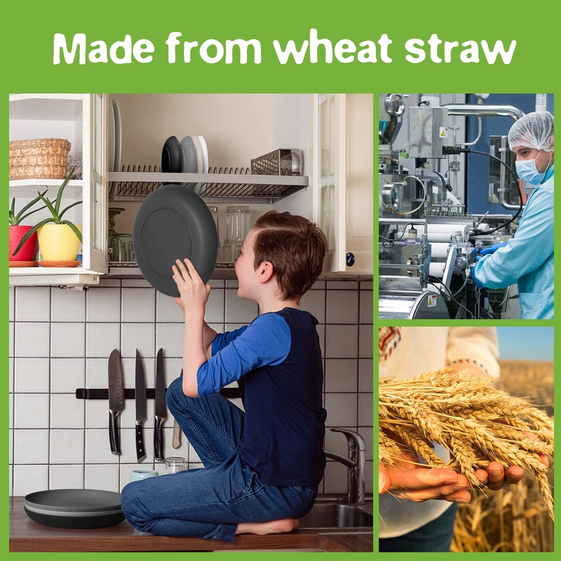 Teivio 32-Piece Kitchen Plastic Wheat Straw Dinnerware Set, Service for