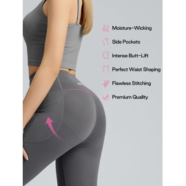 SIINSIIN Leggings with Pocket for Women High Waisted Tummy Control Butt Lifting Squat-Proof Girls Yoga Pants Seamless High-Rise Buttery Soft Shaping Workout Training Shaplite Leggings 7/8 Length Grey