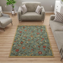 Ottomanson 5' x 6'6" Rugs for Living Room Floral Area Rug for Bedroom - Non Slip Durable Large Floor Carpet for High Traffic Areas - Indoor Rug for Dining Room Kitchen Kids Playroom, Seafoam Green