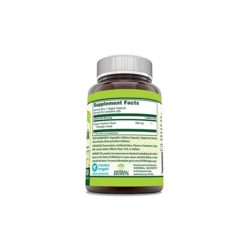 Herbal Secrets Psyllium Husk Supplement | 500 Mg | 250