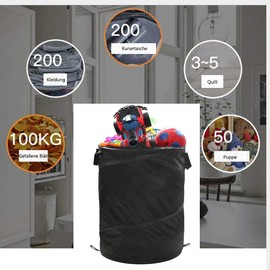 Garden Waste Bag, 37L Pop Up Leaf Trash Can, Portable Polyester Capacity Yard Waste Bag, Black, Folds up to Save Spacen und Reusable Garden Waste Sack