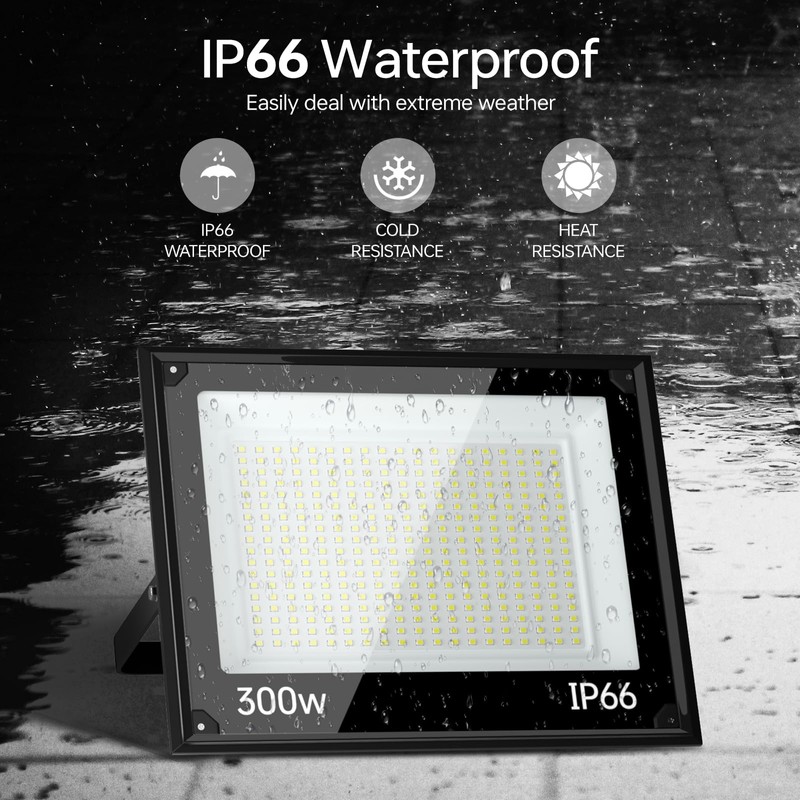 300W LED Flood Light, 36000LM Floodlight with Plug,IP66 Waterproof Outdoor