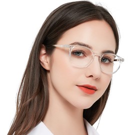 MARE AZZURO Blue Light Blocking Reading Glasses Women 1.25 Lightweight Cute Round Readers 100 125 150 175 200 225 250 275 300 350 4.00 (Transparent, 1.25)